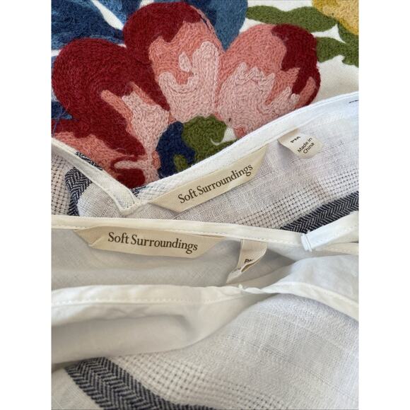 Soft Surroundings M Petite Stripe V-Neck LINEN Cotton Beachy Dress Lined Boho MP - Picture 6 of 12